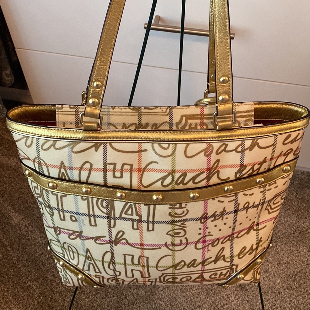 Authentic Coach Tattersall Graffiti Gold bag SN H0968-F13188
